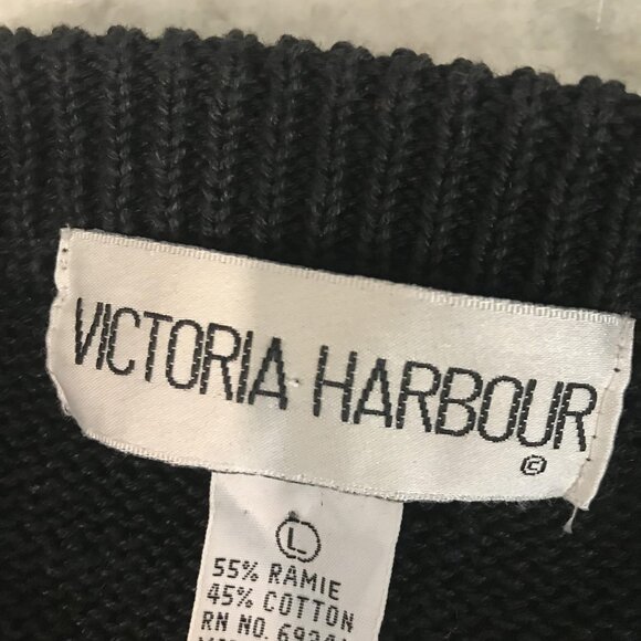 Vintage Victoria Harbour Sweater Womens Large Black Beaded Jeweled Bow Tunic 90s - Picture 8 of 10